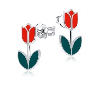 Red Tulip Silver Ear Stud STS-3467